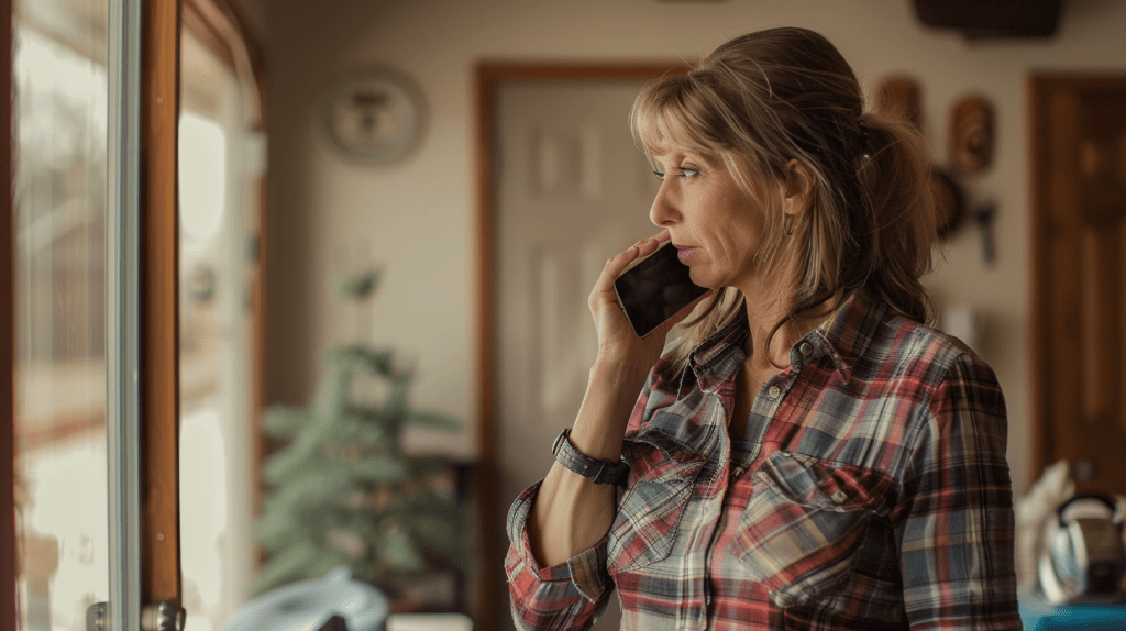 After a car crash, a woman calls her lawyer before calling insurance.